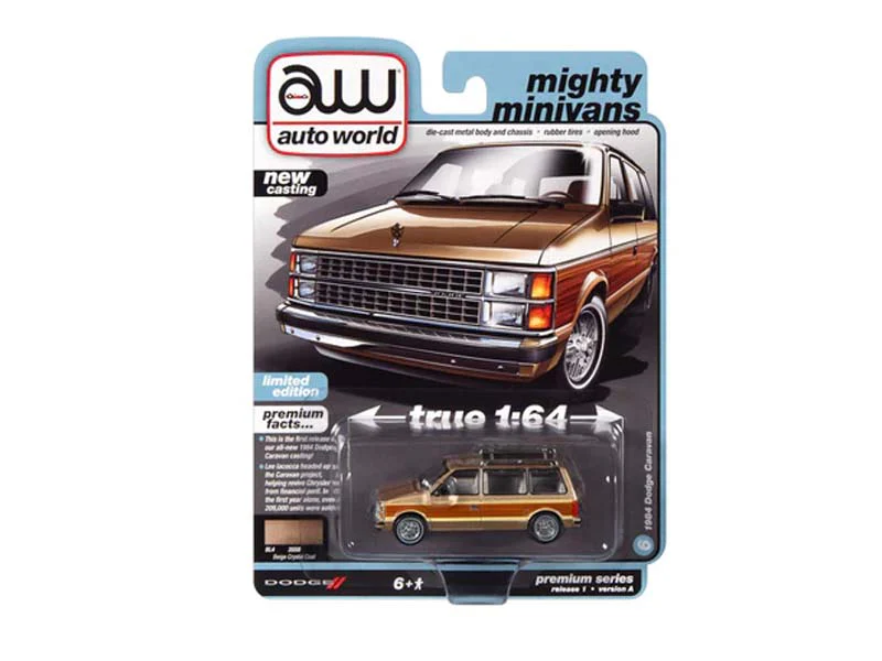 CHASE 1984 Dodge Caravan Van Beige Crystal Metallic w/ Woodgrain Panels (Mighty Minivans) Diecast 1:64 Scale Model - Auto World 64392A - Image 3