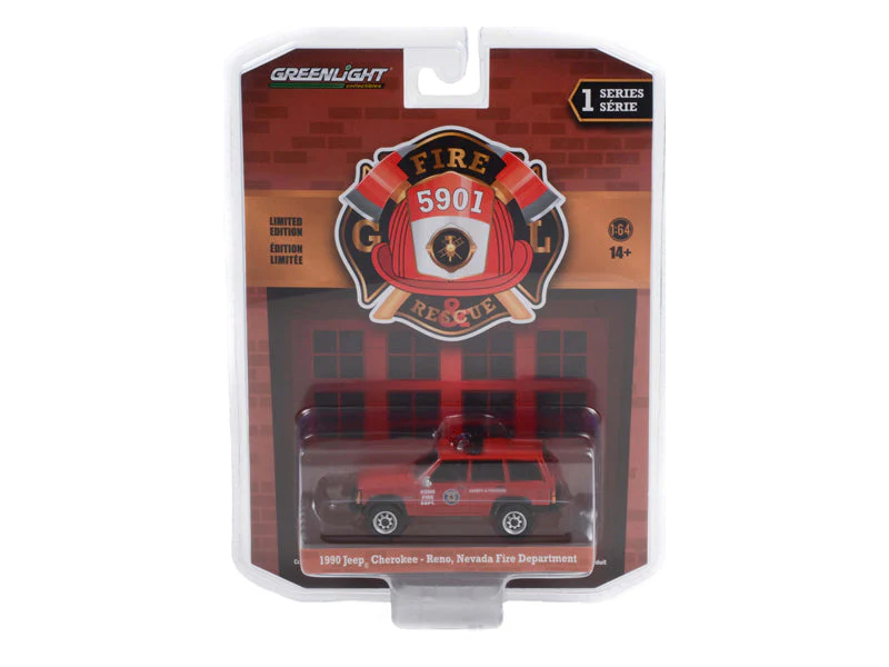 CHASE 1990 Jeep Cherokee - Reno, Nevada Fire Department (Fire & Rescue) Series 1 Diecast 1:64 Scale Model Truck - Greenlight 67010D - Image 3