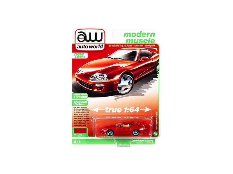 CHASE 1994 Toyota Supra Super Red (Modern Muscle) Diecast 1:64 Scale Model - Autoworld 64322B - Image 3