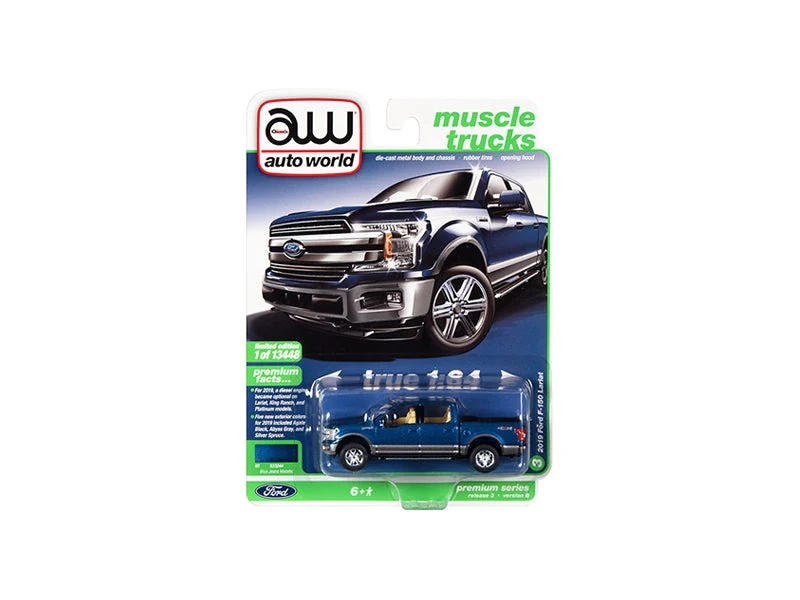 CHASE 2019 Ford F-150 Lariat 4x4 Pickup - Blue Jeans Metallic (Muscle Trucks) Diecast 1:64 Scale Model - Autoworld 64322B - Image 3