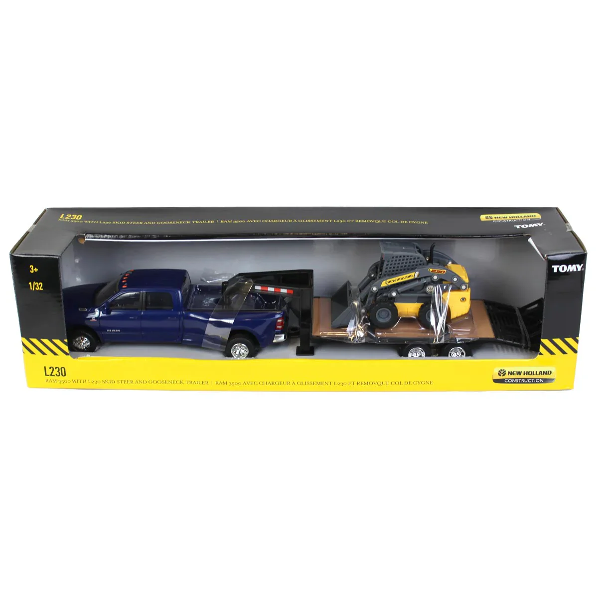 RAM 3500 Dually Quad Cab Pickup Truck w/ Lowboy Trailer & New Holland L230 Skid Steer 1:32 Scale Model - ERTL 47269 - Image 8